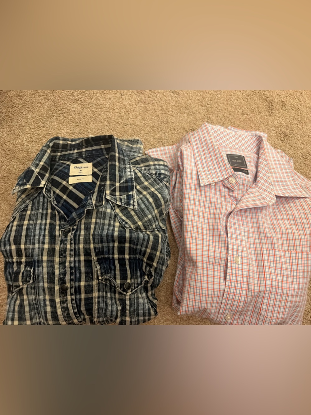 GAP Men’s Blue and Red Plaid Button-Down Shirt Duo